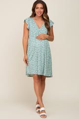 Mint Green Floral Flounce Maternity Dress