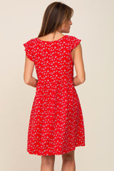 Red Floral Flounce Dress