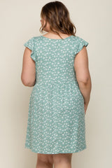 Mint Green Floral Flounce Maternity Plus Dress