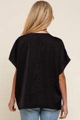 Black Satin V-Neck Maternity Blouse