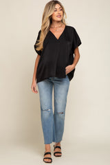 Black Satin V-Neck Maternity Blouse