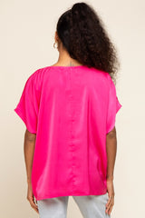 Fuchsia Satin V-Neck Blouse