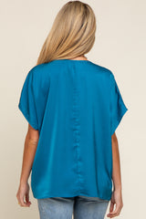 Teal Satin V-Neck Maternity Blouse