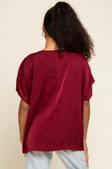 Burgundy Satin V-Neck Blouse