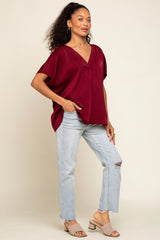 Burgundy Satin V-Neck Blouse