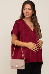 Burgundy Satin V-Neck Maternity Blouse