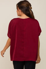 Burgundy Satin V-Neck Maternity Blouse