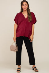 Burgundy Satin V-Neck Maternity Blouse