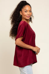 Burgundy Satin V-Neck Blouse