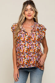 Brown Floral Layered Sleeve Maternity Top