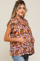 Brown Floral Layered Sleeve Maternity Top