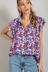 Royal Blue Floral Layered Sleeve Maternity Top