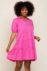 Pink Collared Tiered Maternity Dress