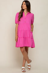 Pink Collared Tiered Maternity Dress