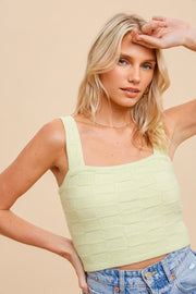 Bright Lime Checkered Jacquard Knit Tank