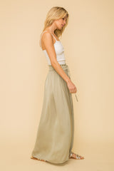 Dusty Olive Hammered Satin Split Hem Maxi Skirt