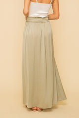 Dusty Olive Hammered Satin Split Hem Maxi Skirt