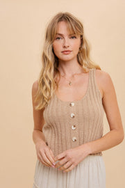 Brown Multi Color Thread Button Down Tank