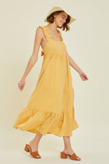 Yellow Ruffle Accent Back Tie Midi Dress