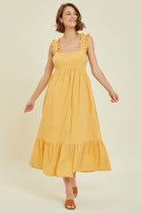 Yellow Ruffle Accent Back Tie Midi Dress