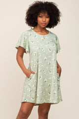 Sage Floral Flounce Sleeve Maternity Dress