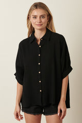 Black Button Down Collared Maternity Top