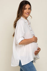 White Button Down Collared Maternity Top