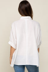 White Button Down Collared Maternity Top