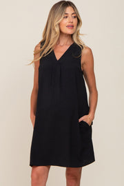 Black Sleeveless Pocketed Maternity Dress