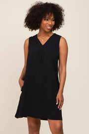 Black Sleeveless Pocketed Dress