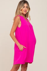 Fuchsia Sleeveless Pocketed Maternity Dress