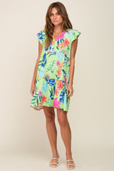 Mint Green Tropical Floral Print Dress