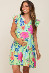 Mint Green Tropical Floral Print Maternity Dress