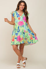 Mint Green Tropical Floral Print Maternity Dress