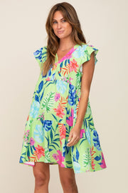 Mint Green Tropical Floral Print Dress