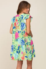 Mint Green Tropical Floral Print Dress