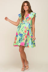 Mint Green Tropical Floral Print Dress