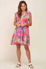 Pink Tropical Floral Print Maternity Dress