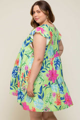 Mint Green Tropical Floral Print Maternity Plus Dress