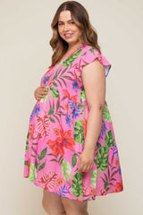 Pink Tropical Floral Print Maternity Plus Dress