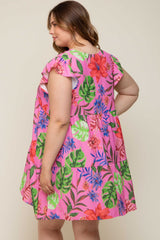 Pink Tropical Floral Print Maternity Plus Dress