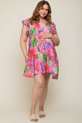 Pink Tropical Floral Print Maternity Plus Dress