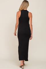 Black Ribbed Side Slit Maternity Maxi Dress