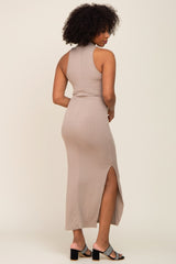 Taupe Ribbed Side Slit Maxi Dress