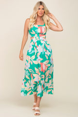 Green Floral Cutout Back Maxi Dress