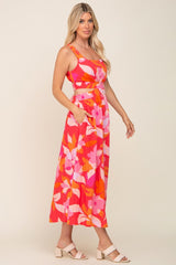 Fuchsia Floral Cutout Back Maxi Dress