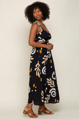 Black Printed Cutout Maxi Dress