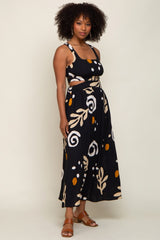 Black Printed Cutout Maxi Dress