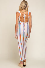 Multi Color Striped Open Back Maternity Maxi Dress