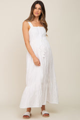 Ivory Crochet Trim Button Front Maternity Midi Dress